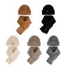 2Pcs/Set Kids Hat Scarf Set Solid Color Heart Pattern Thickened Warm Knitting Hat Long Scarf Set Elastic Fit Winter Wear