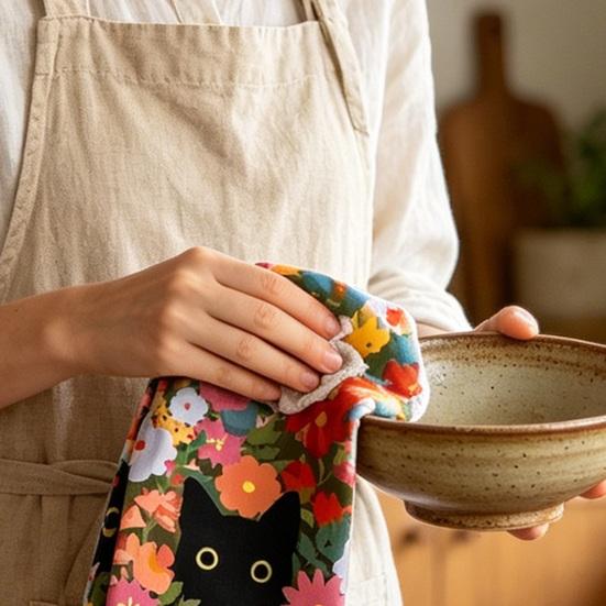 2 шт. Кухонное полотенце с цветным рисунком кошек и цветов, супервпитывающее, многоразовое, кухонные полотенца, можно стирать в машине, тряпки для посуды