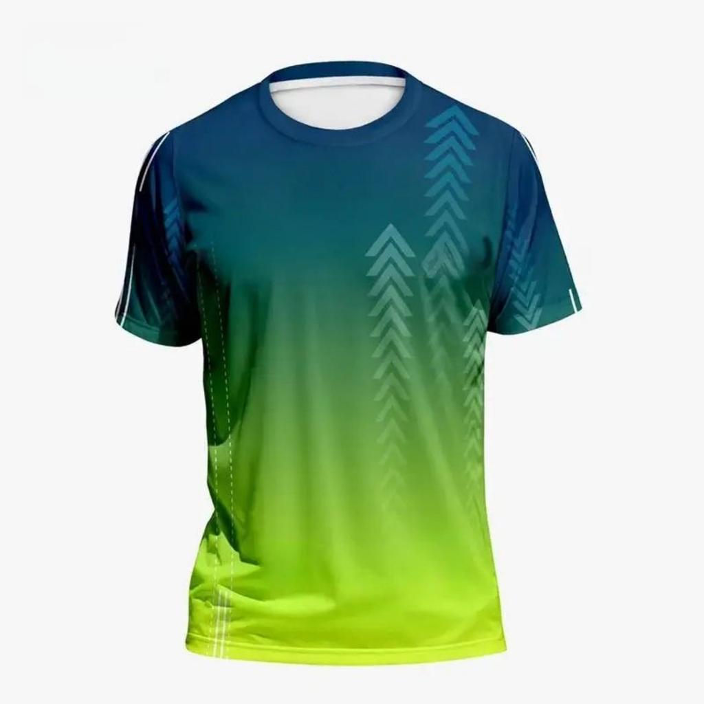 Лето 2025 новый мужской спортивный T-shirt Быстросохнущий высокий 3D градиентный с коротким рукавом T-shirt Тренировка на открытом воздухе тренировка по баскетболу бег