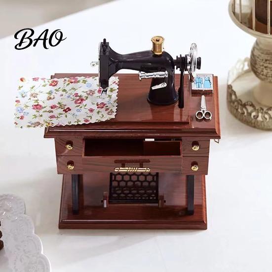 Soothing Melody Music Box Vintage Sewing Machine Box, Mini Hand Crank Wind-Up Musical Manual Christmas Anniversary Birthday Gifts for Mom Wife Grandma