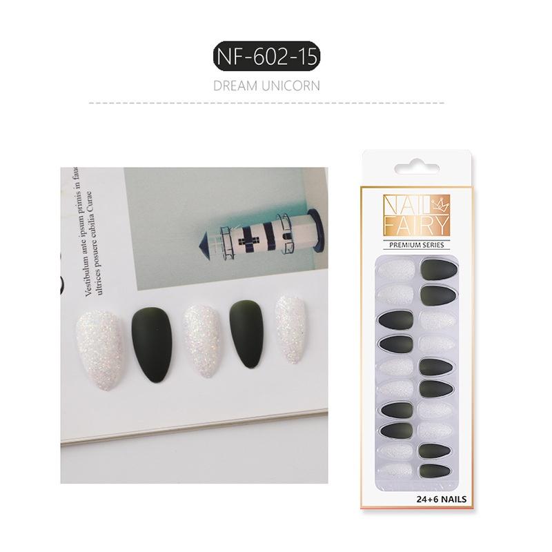 Fake Nails Matte Frosted Full Set Coffin Nails Girl Ballet False Nails Finished Nail Art Glitter Shiny Blingbling Press On Square Pointed Full Cover