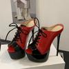 Summer 16CM Super High Heels Modern Slippers For Woman Lace Up Peep Toe Platform Sandals Women Banquet Party Shoes Pumps