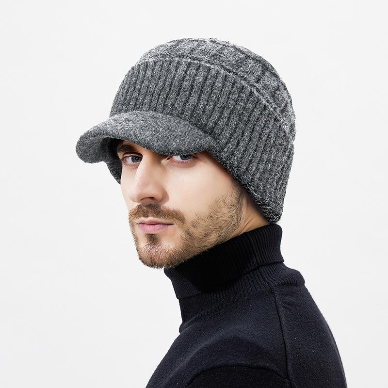 Зимняя шерстяная толстая кашемировая внутренняя вязаная шапка мужская теплая и ветрозащитная шерстяная шапка из двух частей