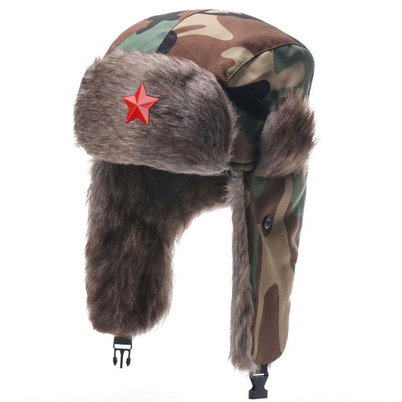 Зимняя теплая шапка-бини в военном стиле с ушными клапанами, ветрозащитная кепка для улицы, мужская, женская, лесной камуфляж