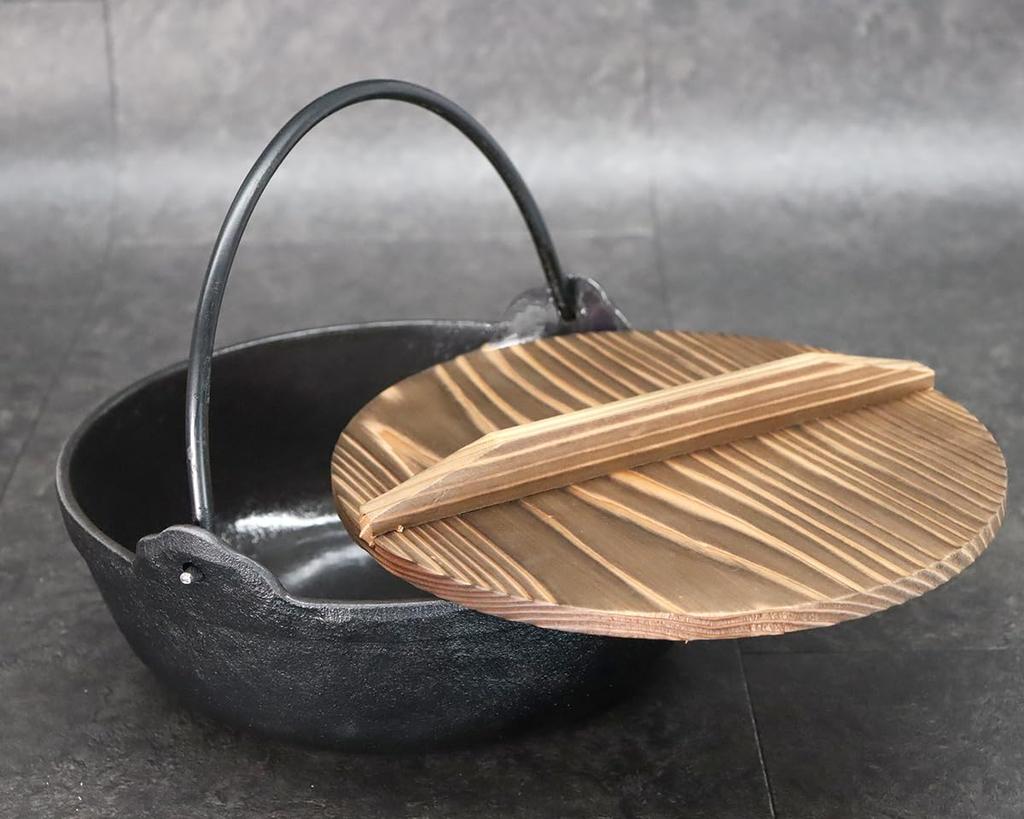 Asahi Irori Pot, Black Enamel, 24cm (2L Capacity), with Wooden Lid (Gas and IH Compatible), Commercial Use