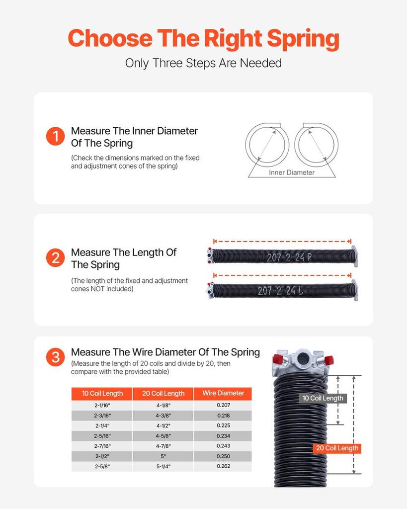 Garage Door Torsion Springs Pair of 0.207 x 2 x 24 inch with Winding Bars