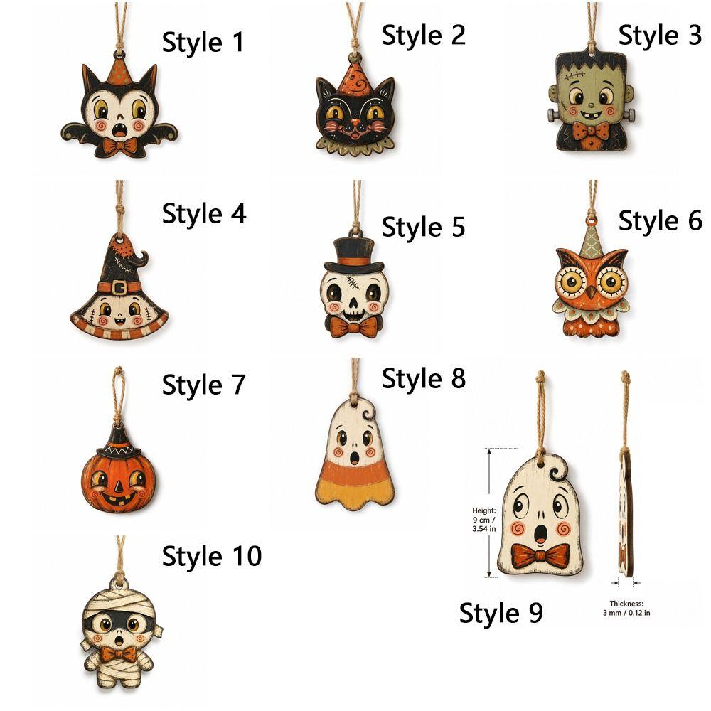 Trick or Treat Wooden Black Cat Ornament Owls Bat Hanging Decoration Holiday Party