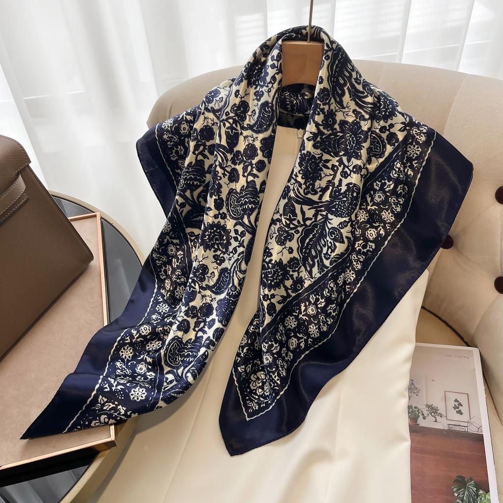Luxury Silk Head Scarf Women Summer Foulard Square Head Hijab Scarfs For Ladies Brand Shawls 90*90 Silk Scarf Muslim Hijab