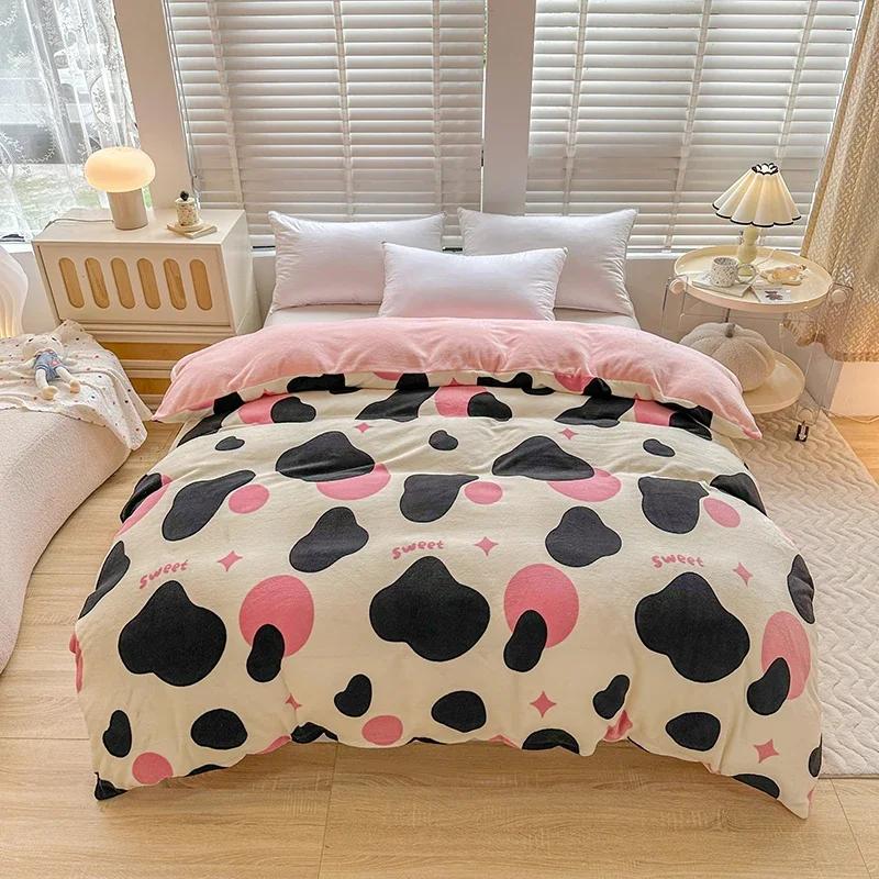 Milk Velvet Floral Duvet Cover, Ultra-Soft Cozy Warm Winter Reversible Plush Comforter Cover, 1 PC Botanical Flower Quilt Cover