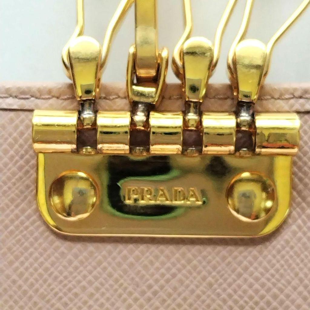 Used Prada 4-key case Saffiano leather beige gold logo
