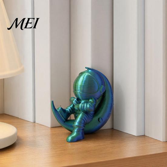 Crescent Moon Astronaut Statue 3D Printed Figurine, Sitting on Spaceman Modern Figurine Statue, Desktop Decoration for Home Office Bookshelf PLA