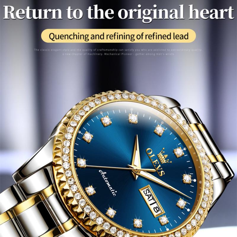 OLEVS Мужские часы с бриллиантовым циферблатом, деловые светящиеся механические часы, элитные часы