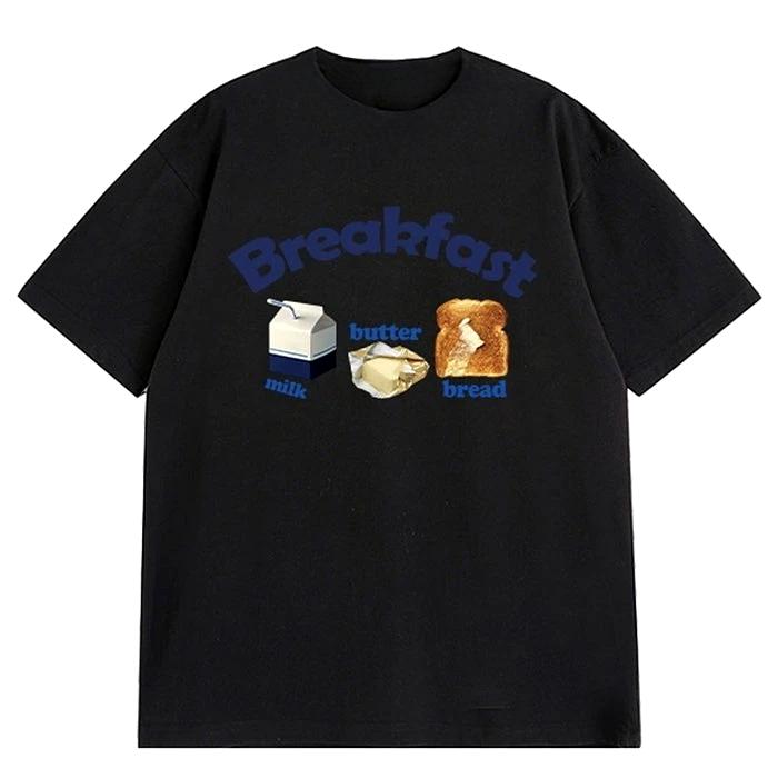 Men Women Breakfast Aesthetic Graphic Print TShirt Gothic Harajuku Streetwear Summer Casual Loose Short Sleeve Tee Free Shipping