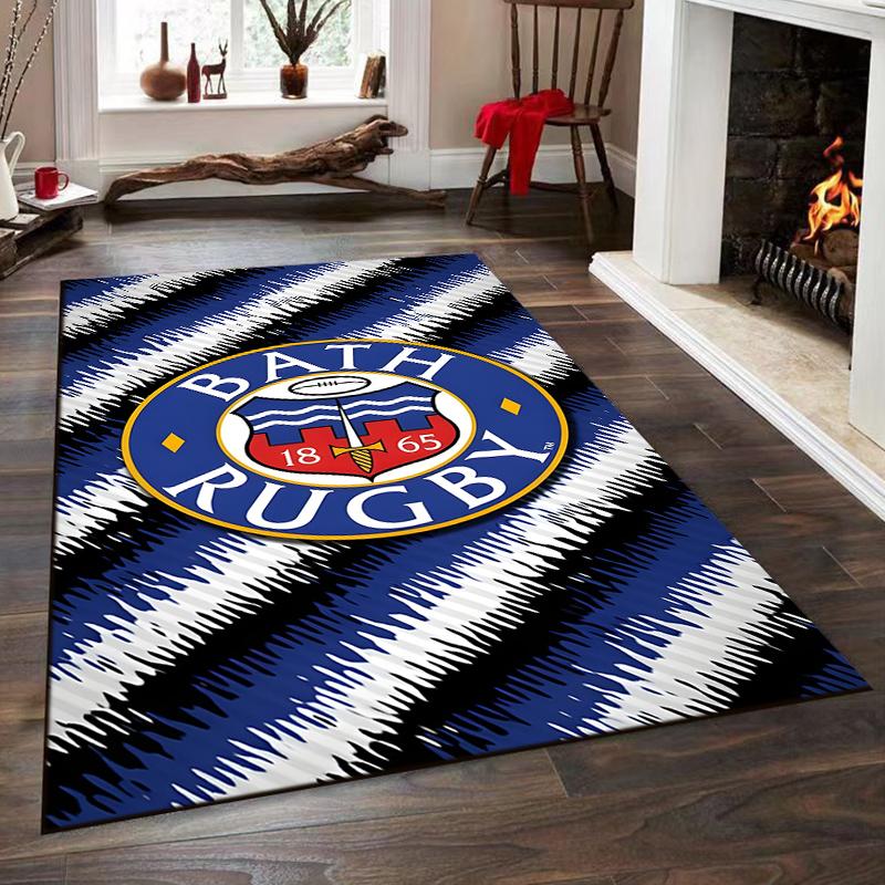 Bath Rugby Logo with Blue Stripes Non-slip rug suitable for living room and bedroom sofas