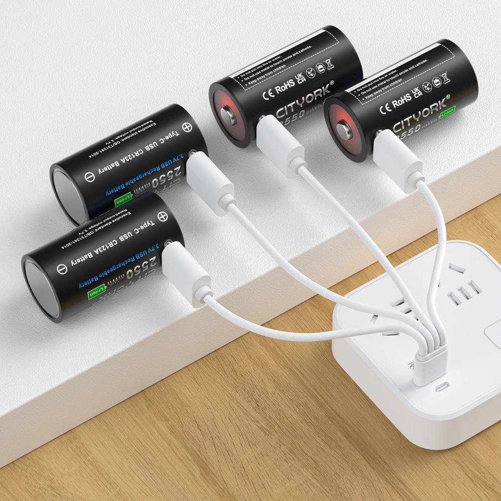 3,7 В CR123A Батарея 2550 МВтч 16340 Литий-ионные аккумуляторы 100% Емкость для светодиодного фонарика RCR123 Батарея + USB-кабель типа c