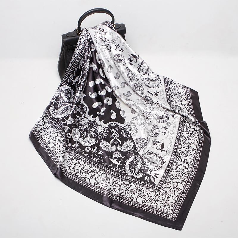 New Silk Printed Scarves Women'S 90Cm Satin Square Scarf