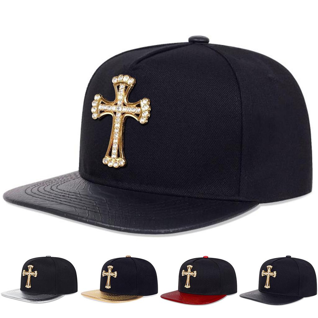 Metal Cross Leather Brim Hip Hop Hat Men and Women Baseball Cap Fashionable Flat Top Caps Casual Hats