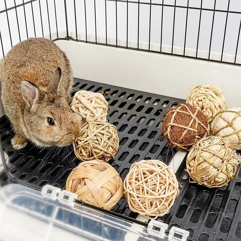 Small Animal Guinea Pig Rabbit Hamster Play Pet Roller Toys Natural Wooden Pine Dumbells Unicycle Bell Chew Chewing Braided Ball