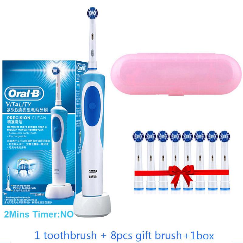 Электрическая зубная щетка Oral B Dual Clean с вращением и вибрацией Перезаряжаемая зубная щетка Oral B с 8 насадками + коробка для хранения