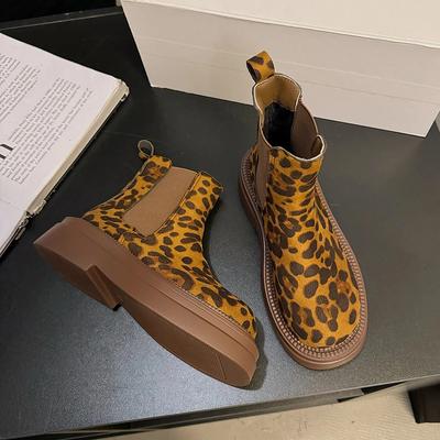 Модные ботильоны на платформе с леопардовым принтом, женские замшевые теплые туфли, женская тенденция 2024 года, новая модная обувь для зимы и мотоцикла, ботинки Mujer