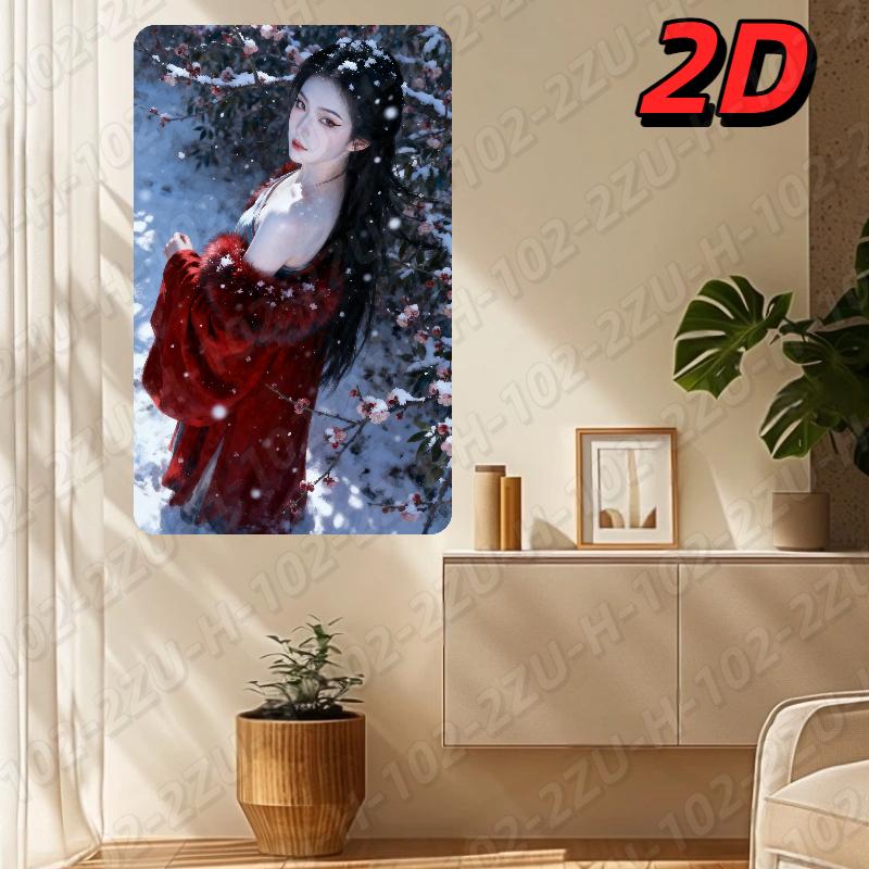 Winter Wall Decor Aluminum Art Red Figure Snow Blossoms Elegant Scene Durable Home Accent