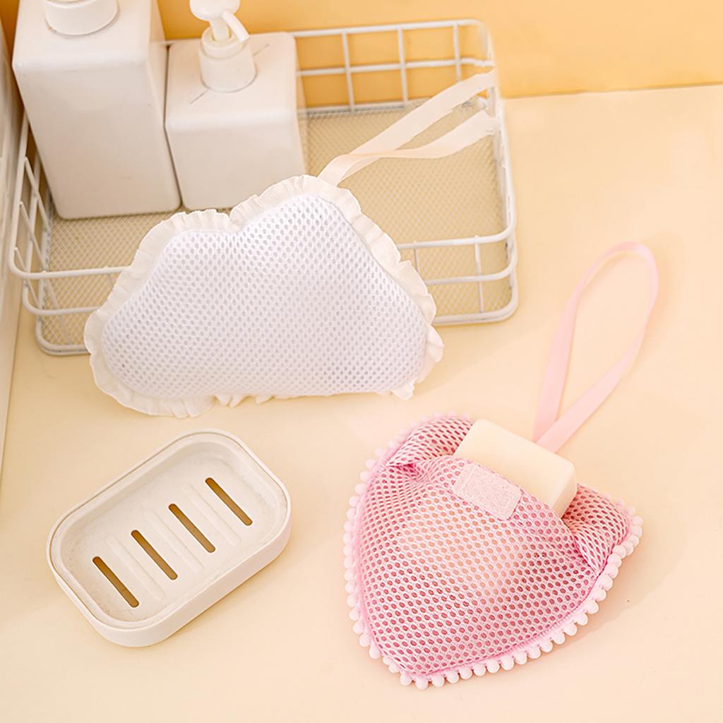 Cloud/Heart Shape Soap Mesh Pouch With Lanyard Fast Foaming Shower Travel Holder Net Bath Flower Scrubbing Bathroom Accessories