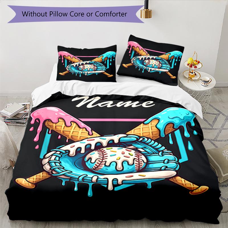 3pcs Custom Name Baseball Bedding Set Duvet Cover Closure Includes 1 Duvet Cover & 2 Pillowcases, Soft and Comfortable for All Seasons.