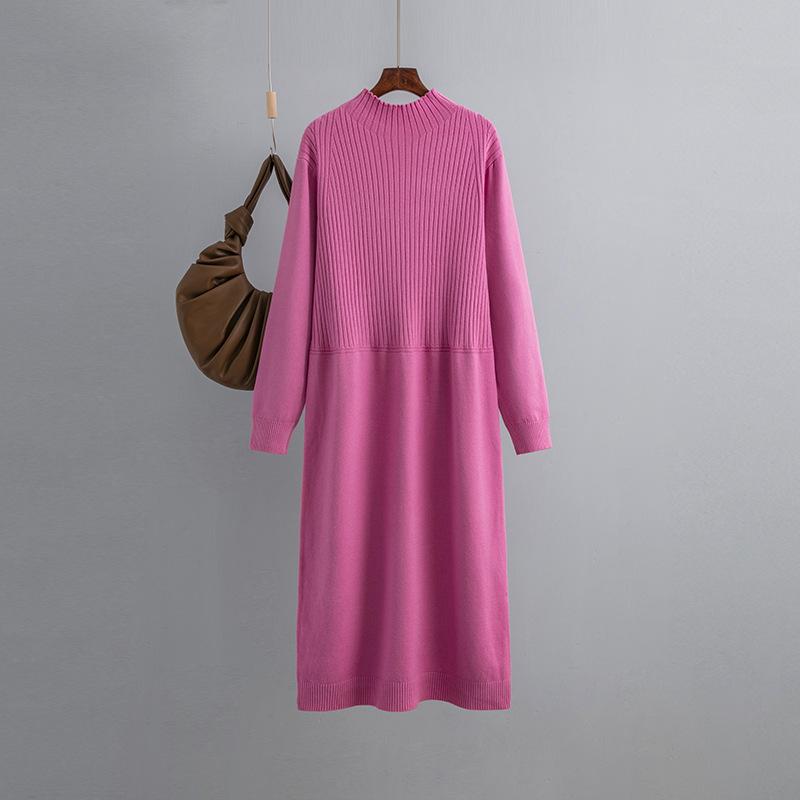 Осенне-зимнее полувысокое шерстяное платье с длинным рукавом и длинными рукавами длиной до колена трикотажное платье большого размера