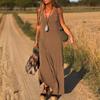 Женское летнее платье-комбинация без рукавов, повседневное платье макси с V-образным вырезом и разрезом, свободный пляжный сарафан, наряд для путешествий и отпуска
