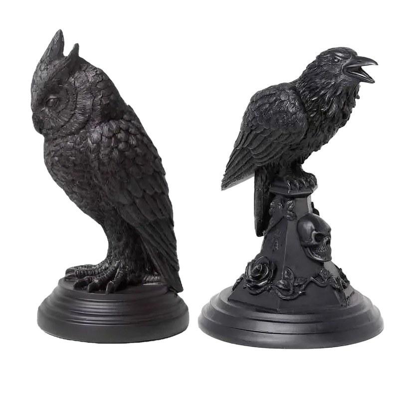 Ретро готический черный ворон подсвечник статуэтка совы на Хэллоуин украшение для дома скульптура из смолы ремесло орнамент