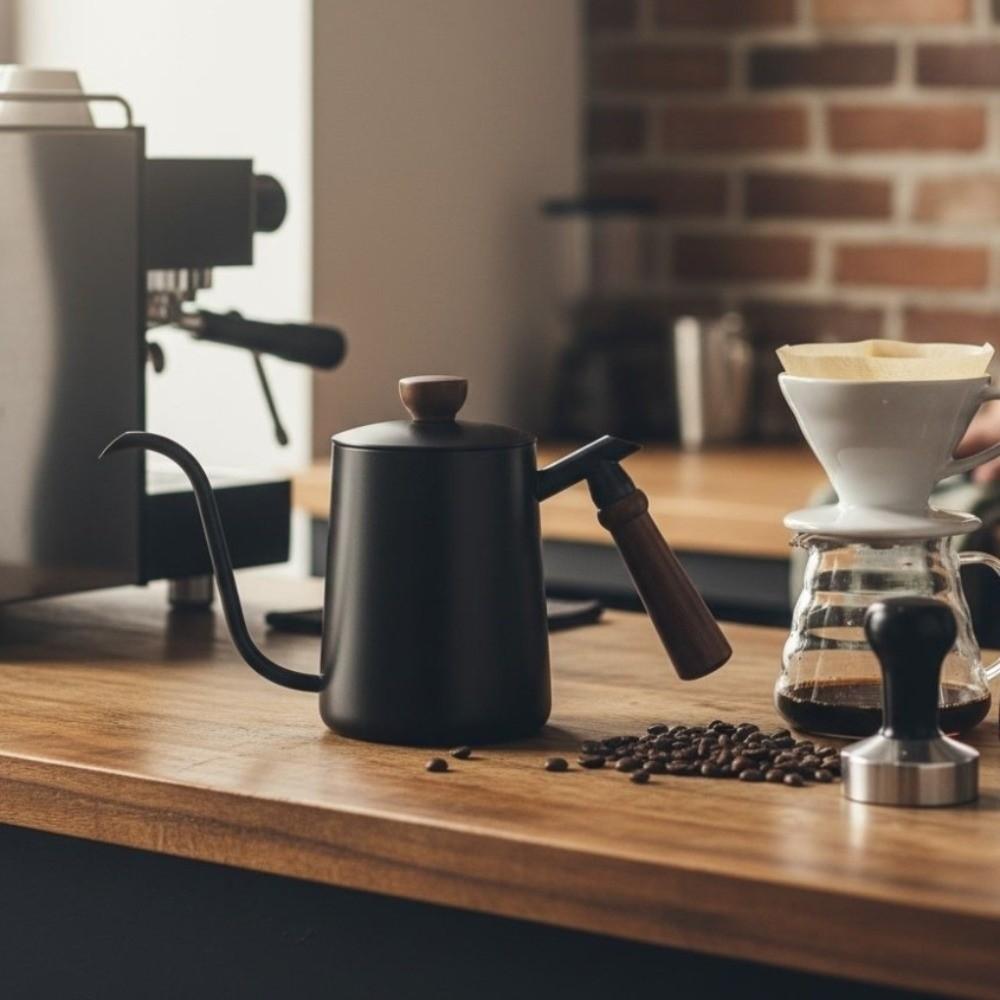 304 Stainless Steel Pour-over Coffee Pot Wooden Handle Hand Brewing Coffee Kettle Barista