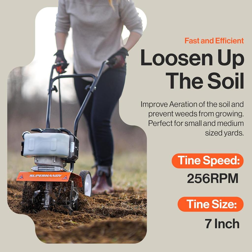 52 куб. см 2-тактный бензиновый мини-культиватор - 1,8 л.с., 4 регулируемых стальных зуба,