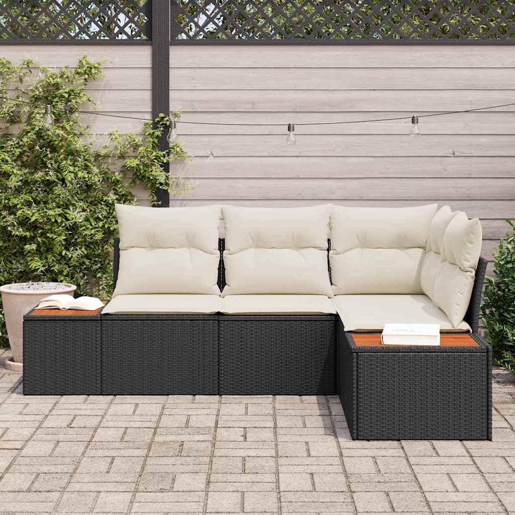 Garden Sofa Set with Cushions 4 pcs Black and Cream Poly Rattan