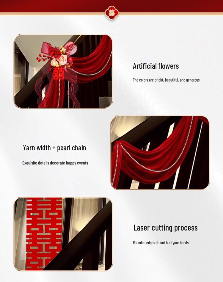 Wedding Stair Handrail Décor: Double Happiness Pull Flowers Set for Boy's and Girl's Side