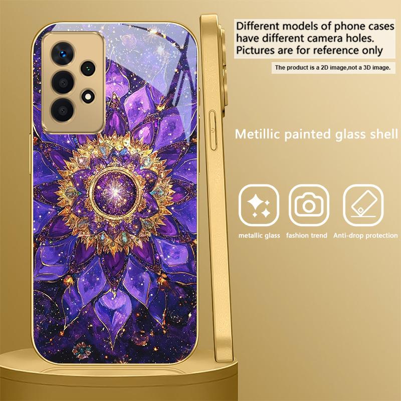 Цветущая золотая мандала Для Samsung A 31 32 A33 A34 35 14 A15 13 16 25 26 50 52 53 54 55 56 70 71 72 73 Золотой стеклянный чехол для телефона