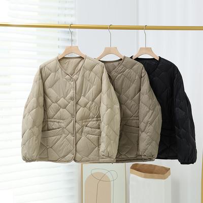 2024 Новая легкая куртка-пуховик зимняя женская с короткой талией популярная модная куртка без воротника с тонкой талией на весну и осень