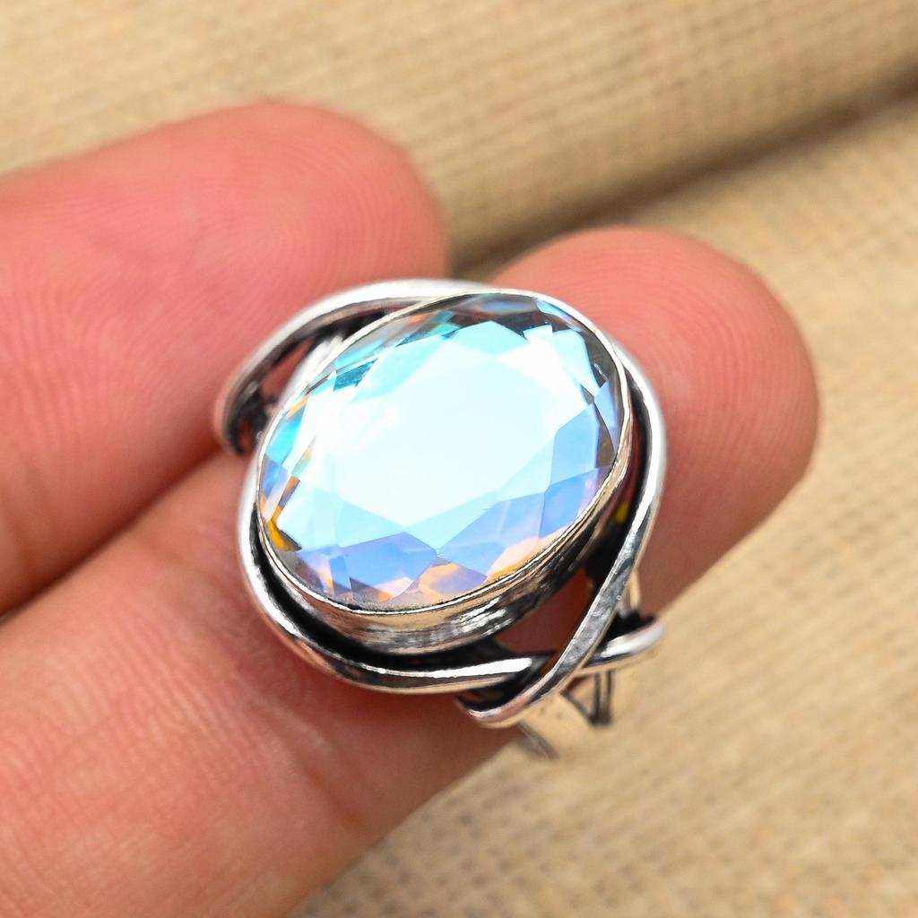 Gorgeous Rainbow Mystic Topaz Gemstone Handmade 925 Solid Sterling Silver Jewelry Ring For Women