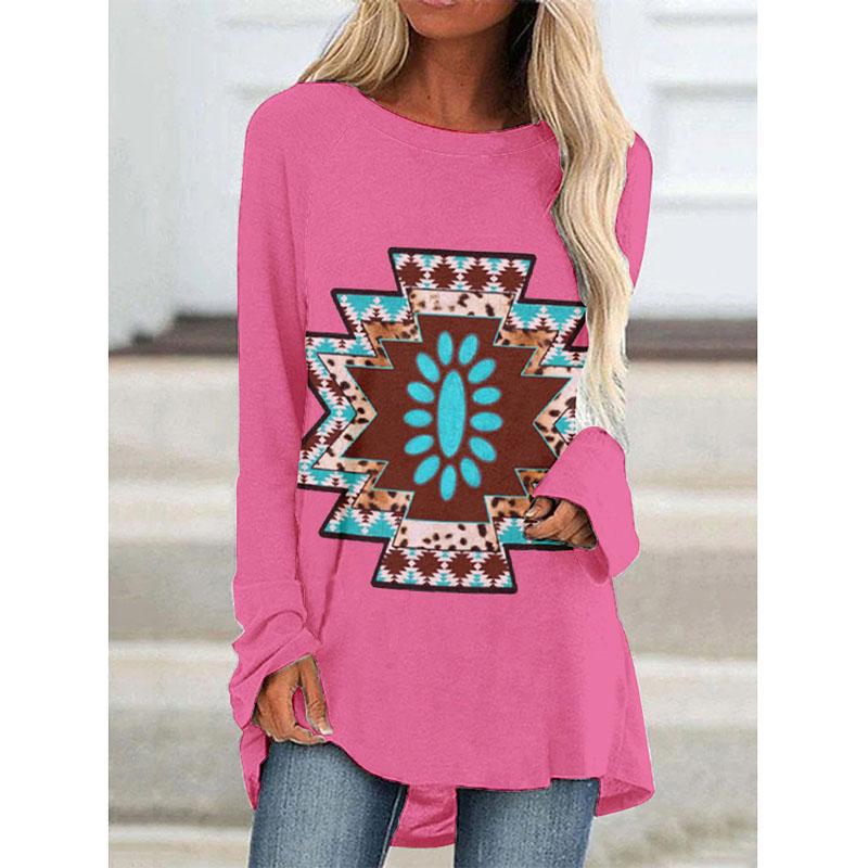 Футболки с длинным рукавом с принтом Western Aztec Ethnic 3D, богемные женские винтажные модные футболки, свободные уличные женские футболки, топы