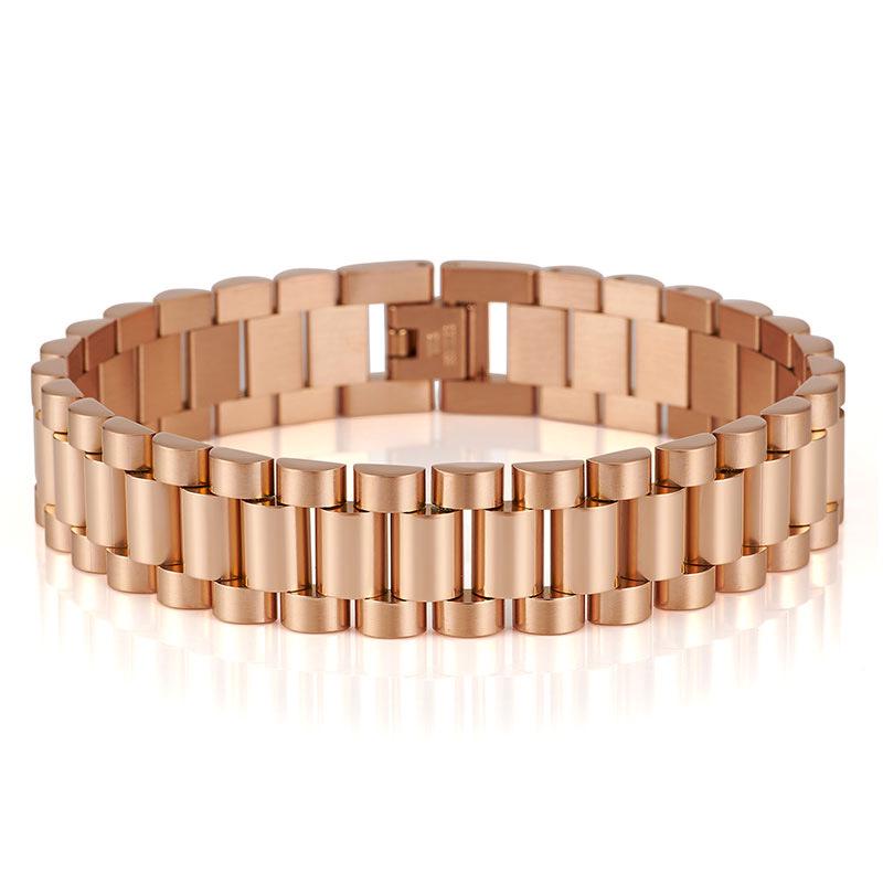 Мужской браслет для часов из нержавеющей стали золотого цвета, 15 мм - Регулируемые украшения из титановой стали