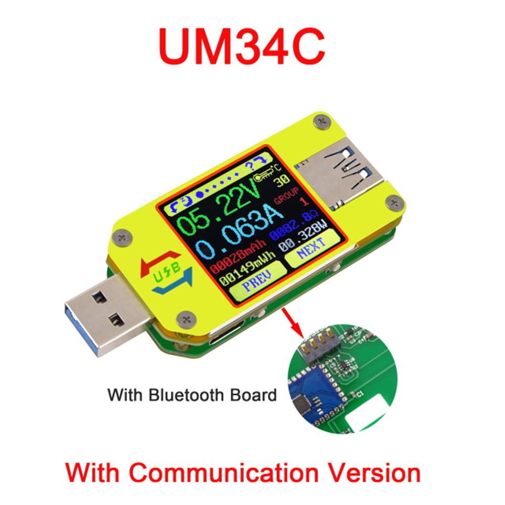 UM24/UM24C UM25/UM25C UM34/UM34C Type-C USB Вольтметр Амперметр Измеритель сопротивления Тестер напряжения и тока зарядки Цветной ЖК-дисплей