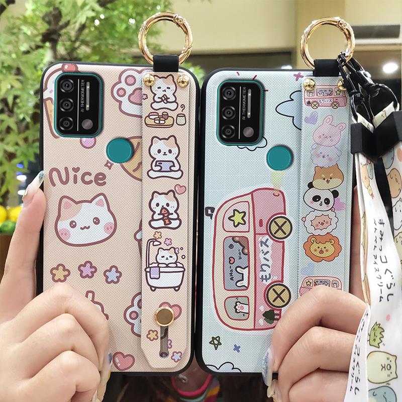 Kickstand Anti-knock Phone Case For UMIDIGI A9 Back Cover Protective Cute Cartoon Lanyard Dirt-resistant Soft Case Ring