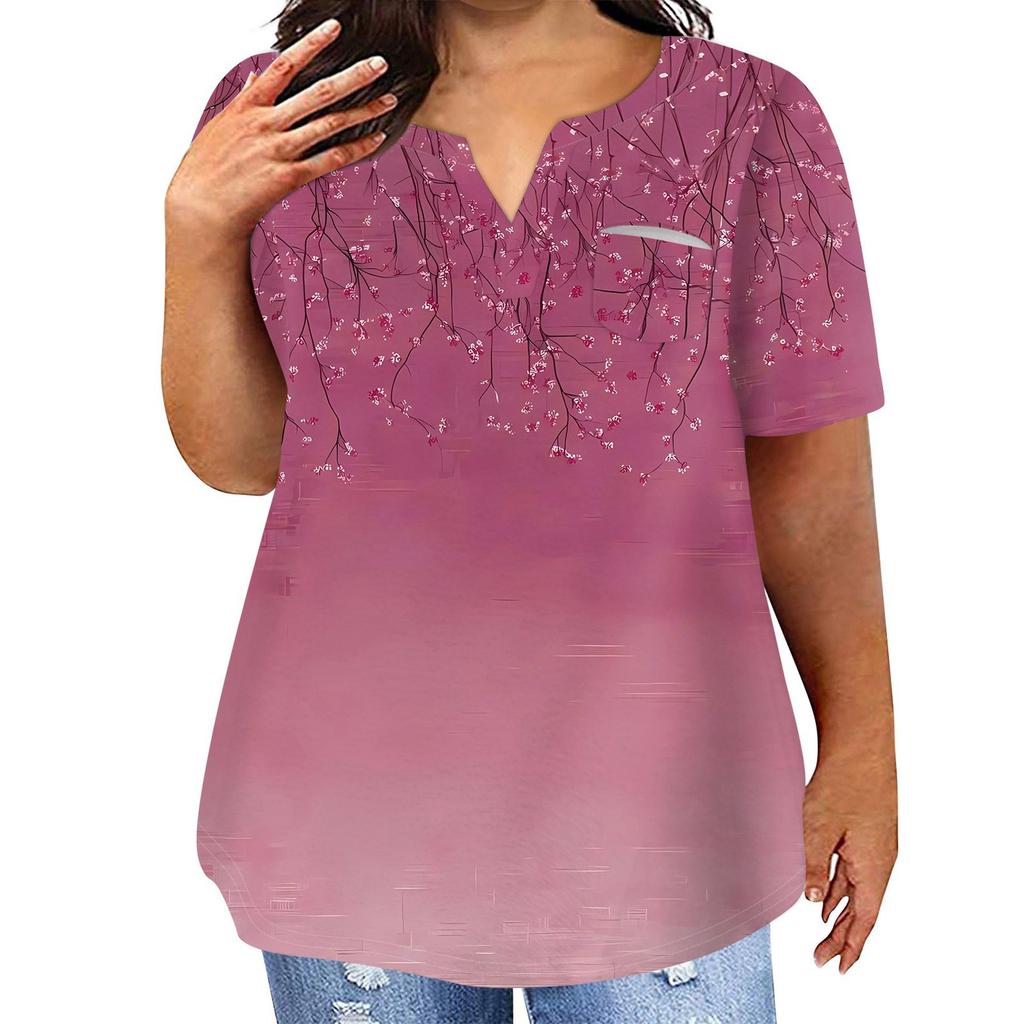 Женская футболка большого размера, повседневный топ с карманами и V-образным вырезом с короткими рукавами