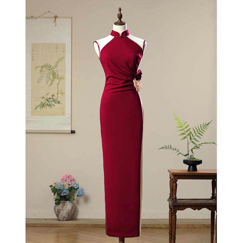 Cheongsam catwalk new high-end atmosphere elegant temperament large size stage performance clothes body etiquette cheongsam sleeveless women