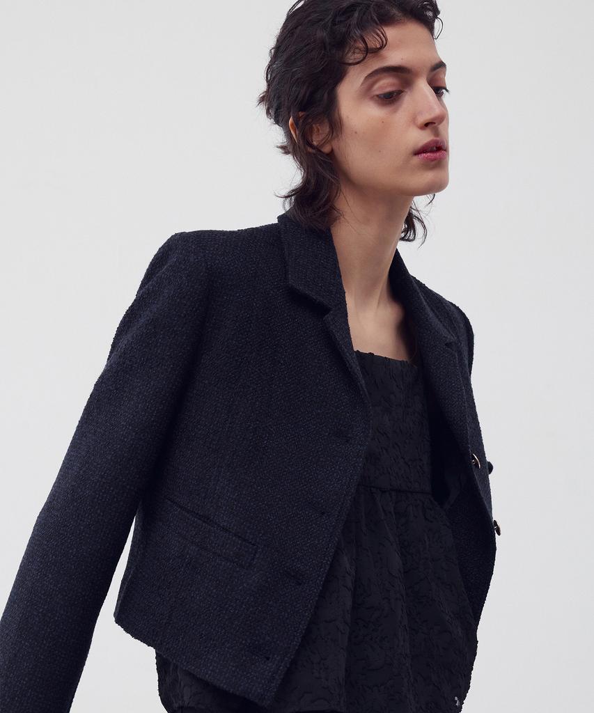 Re Rhee Wool-Blend Tweed Jacket Midnight Navy