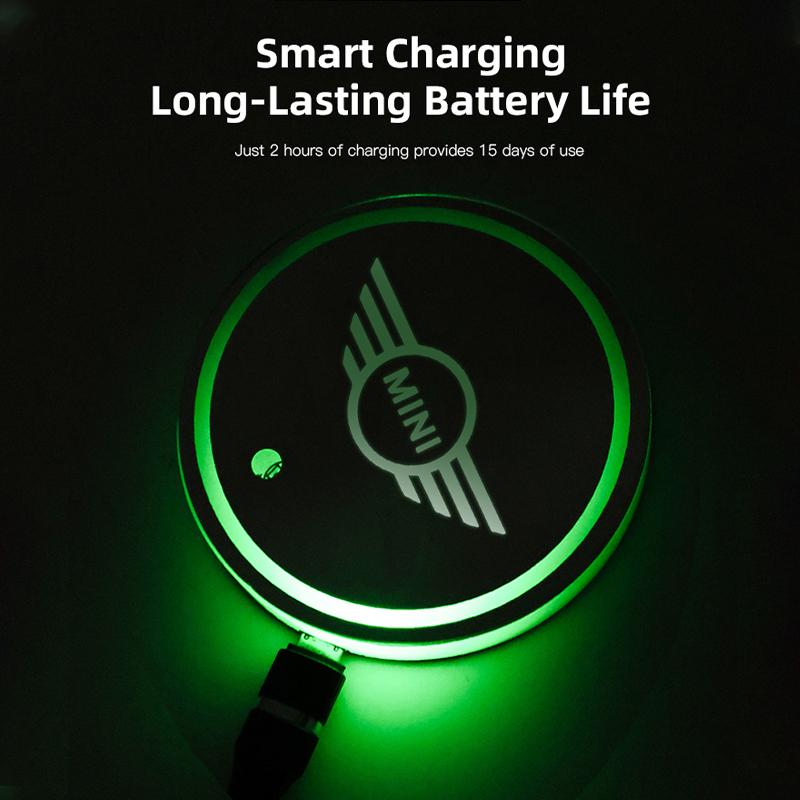 NNEJ4 Car Stickers Car Glowing Coasters LED Light Water Cup Mat For BMW Mini Cooper One JCW WORKS F54 F55 Car USB Charging Coasters
