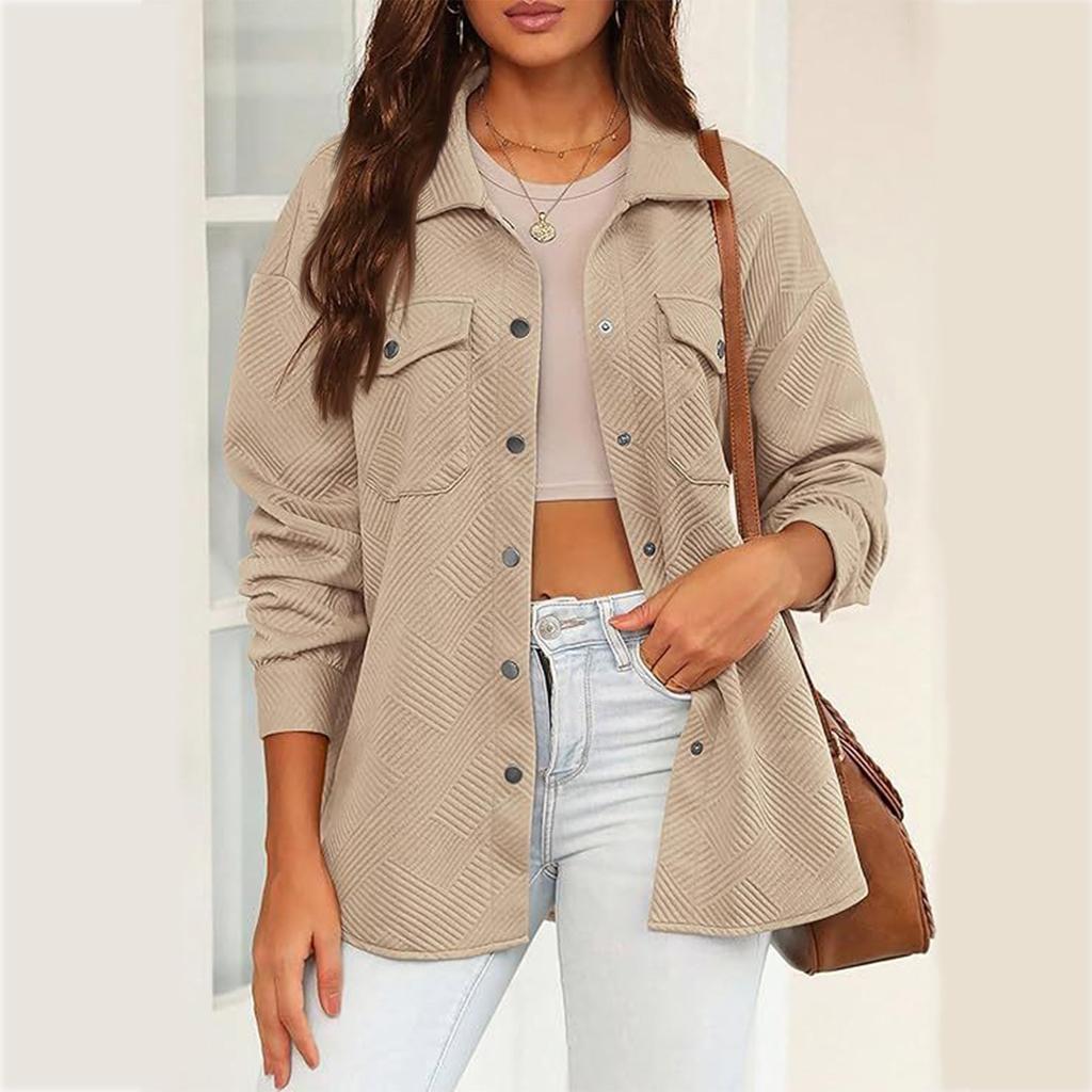 Женская мода повседневная однотонная куртка с лацканами и свободными одинарными пуговицами с длинными рукавами