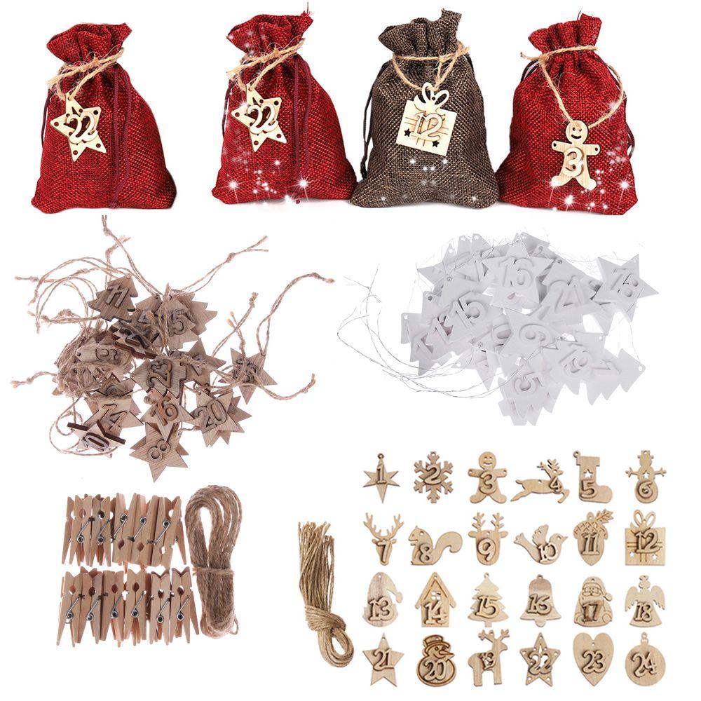 Decor Xmas Ornament Christmas Advent Calendar Number Label Countdown Hanging Tags Wooden Pendant