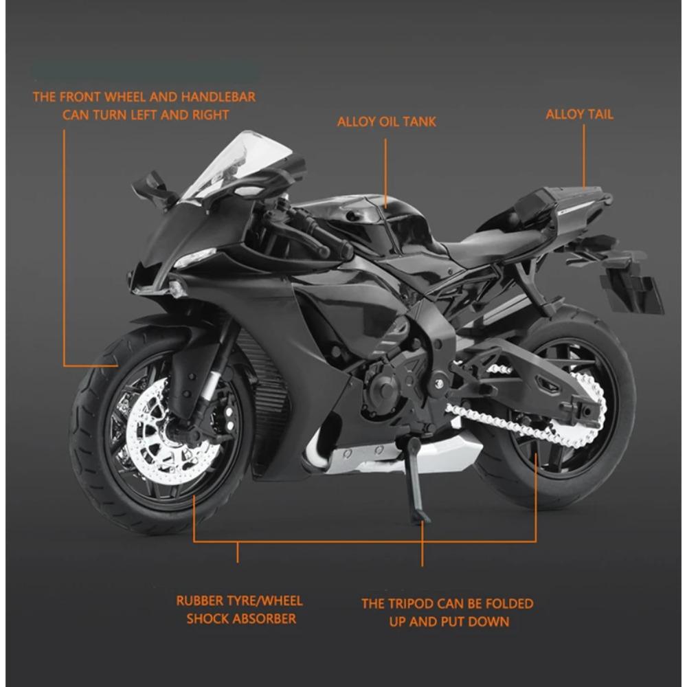 1/12 YAMAHA YZF-R1 Модель гоночного мотоцикла из сплава Литая модель уличного спортивного мотоцикла Имитация звука и света Игрушки для детей Подарок