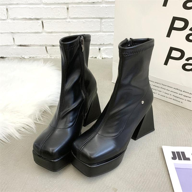 Модные женские ботинки с высоким верхом, зимние ботинки на толстой подошве, женская обувь, удобные ботинки на толстой платформе, классические ботинки до середины голени с боковой молнией