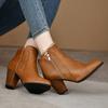 Модные женские ботинки Модные кожаные ботинки Весна/Осень Удобные Дышащие Высокий каблук Короткие ботинки Боковая молния Женская обувь 2025